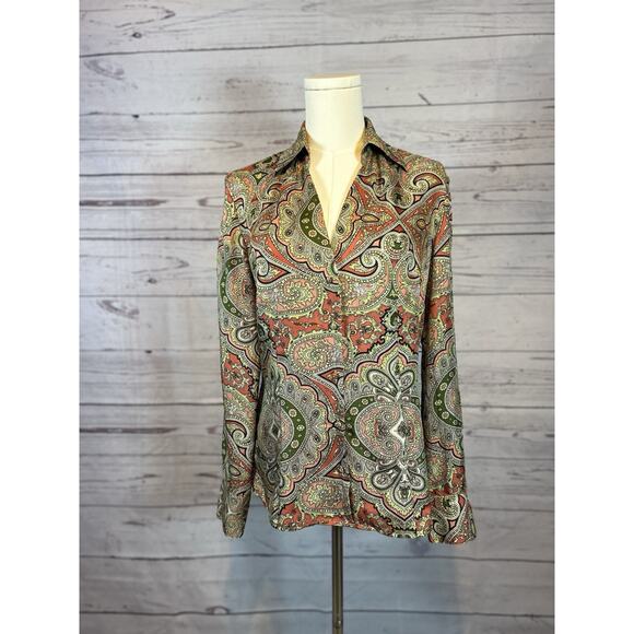 Taylor Tops - Ann Taylor Silk Paisley Blouse | Size 8 | Multicolor Long Sleeve Shirt